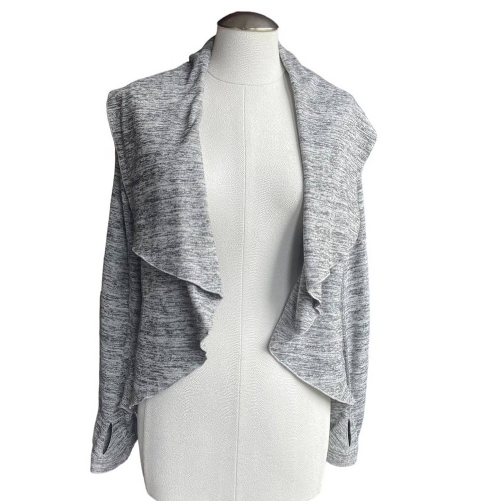 Athleta‎ Women's Gray Marled Open Front Draped Cardigan Sweatshirt Thumbholes XS